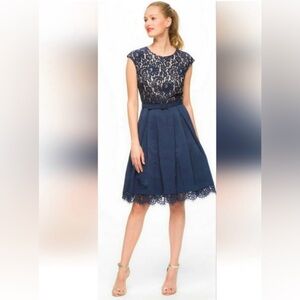 Eliza J Navy Lace Midi Cocktail Dress Size 12 Prom Military Ball Gown